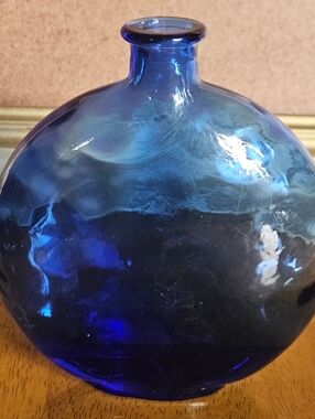 Hand-Blown Decorative Round Glass Vase - Cobalt Blue